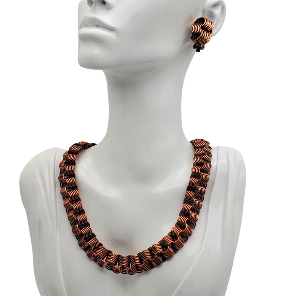 Matisse Renoir Copper Coil Choker Clip Earrings Collar Necklace Rolled Links MCM